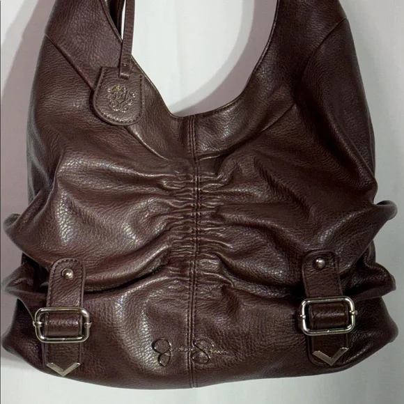 Jessica Simpson Brown Pebbled Shoulder Bag JS5132 Slouchy Buckle Hobo Purse - Picture 2 of 12